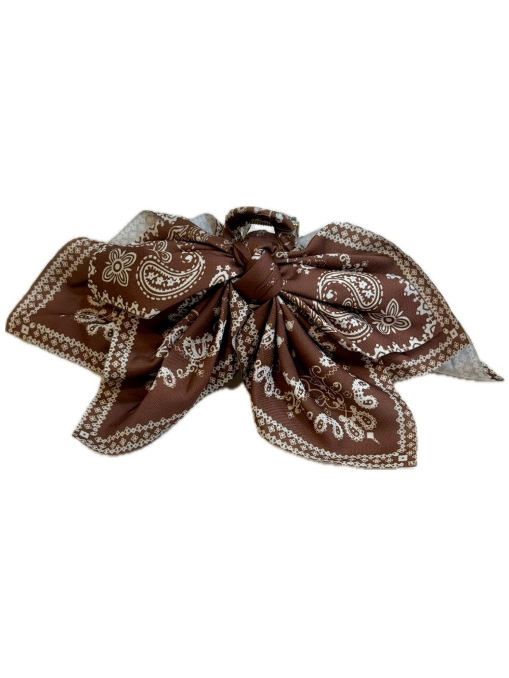 Brown Bandana Paisley Fabric Bow Claw Clip Hair Accessory 4” Boho Cowgirl NWOT